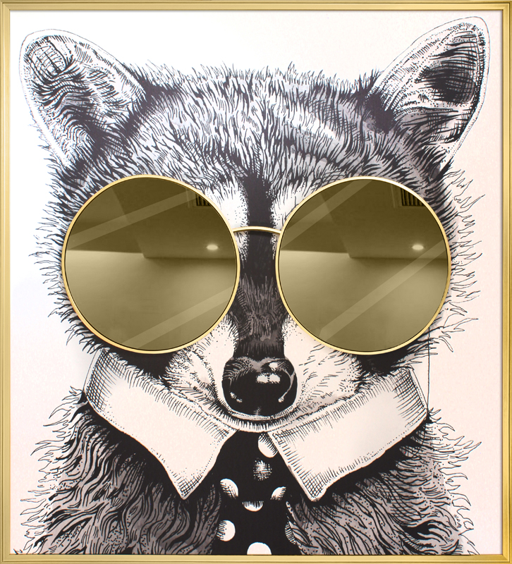 Painting "Racoon Thug Life" with Gold mirror MDF/Canvas 118x130 cm.