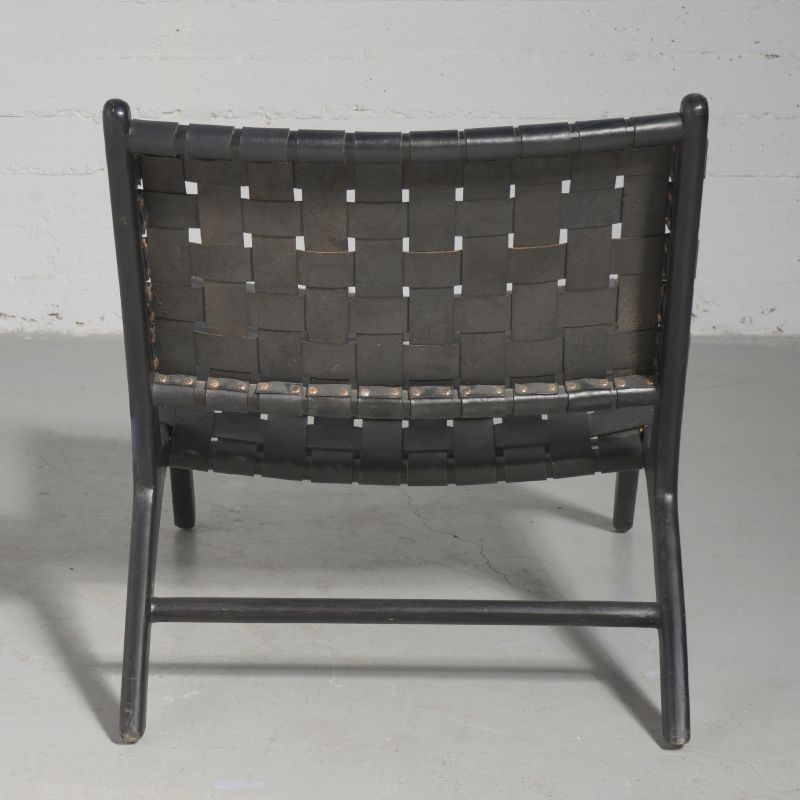 Καρέκλα Lounge Δερμάτινη Πλεκτή Teak Μαύρη 81x65x72 εκ.